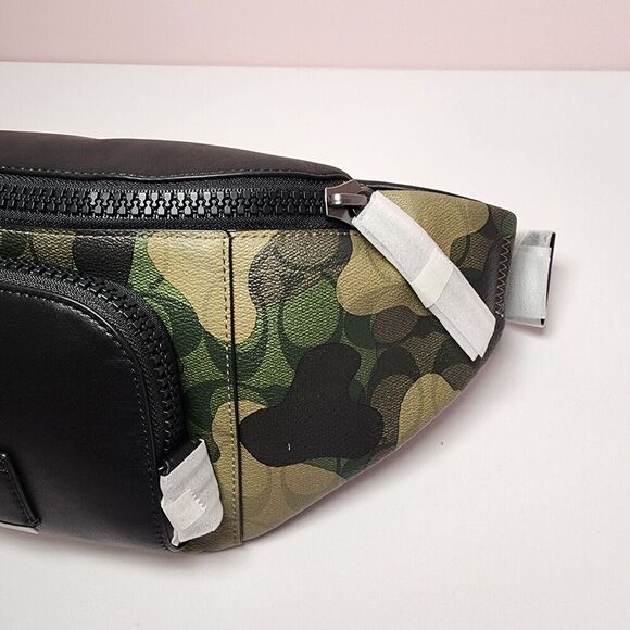 NWT Coach CM184 Track Green Signature Camo Print Coated Canvas Leather Belt Bag - Picture 2 of 6